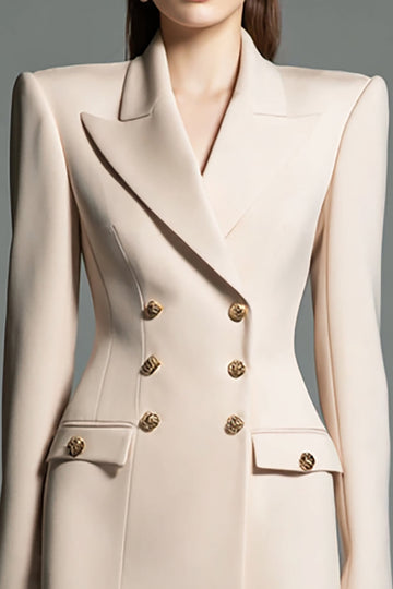 Champagne Double Breasted Peak Lapel Short Blazer Dress